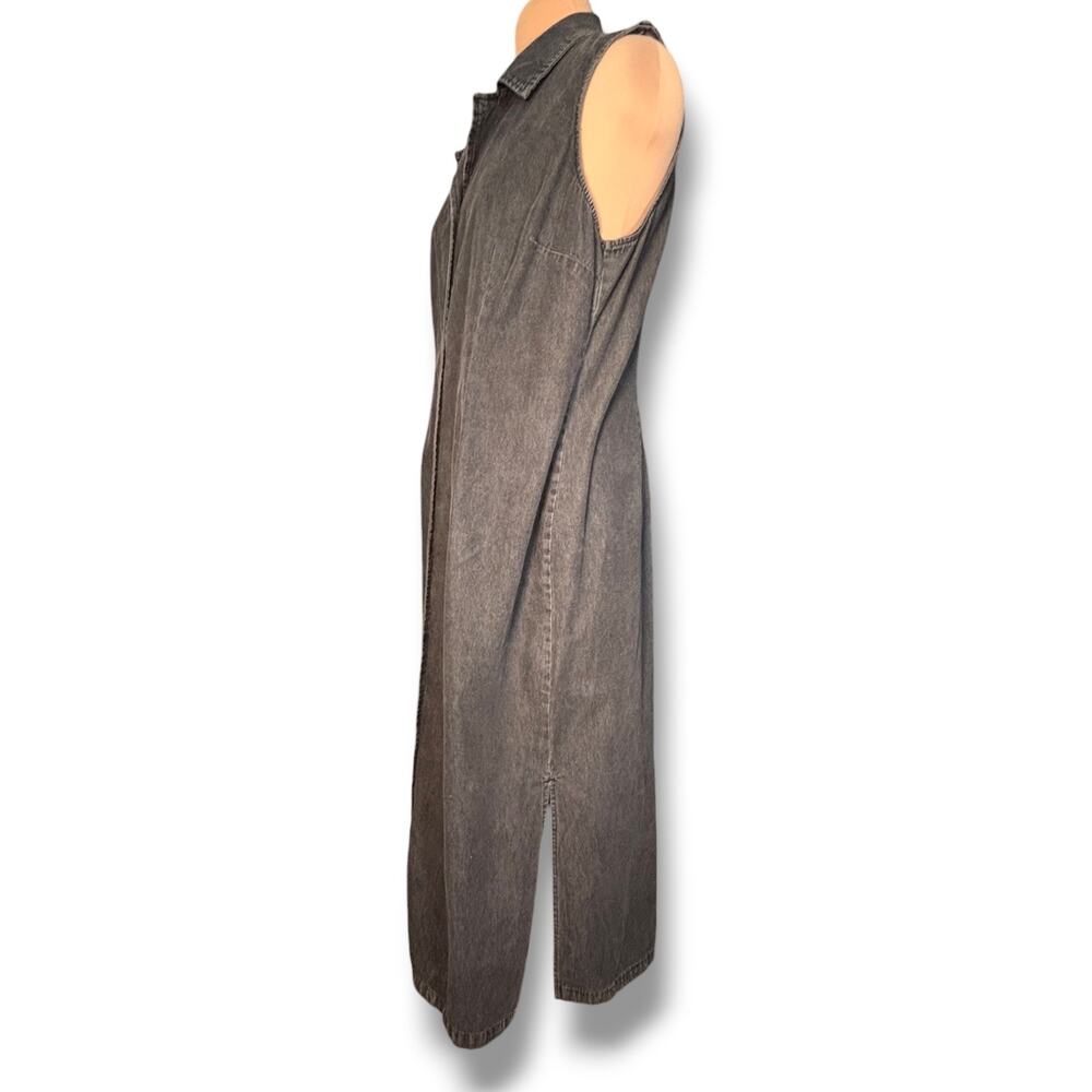 Vintage Black Denim Maxi Dress Sleeveless Button Front Grunge Modest Western - Picture 5 of 10